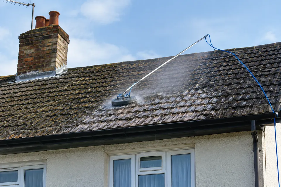 A tiled roof and low pressure cleaning equipment
